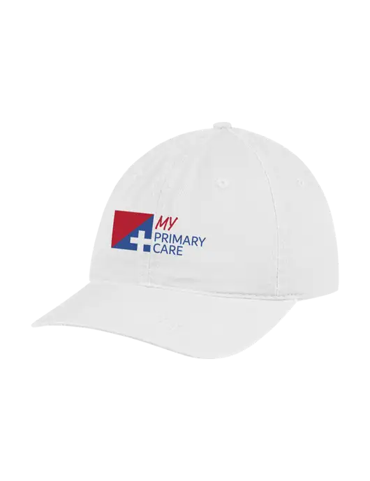 Garment Washed Unstructured Twill White Cap w/My Primary Care Logo