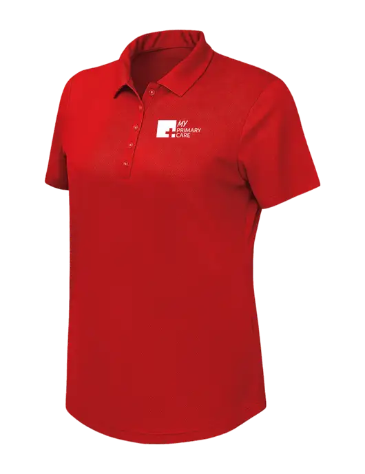 Callaway Womens Birdseye Red Polo w/My Primary Care Logo