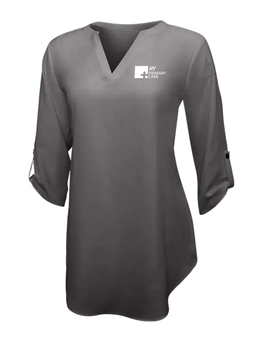 Dark Grey Womens 3/4 Sleeve Tunic Blouse w/My Primary Care Logo