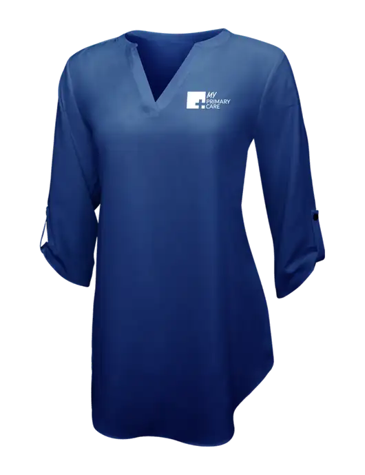Dark Royal Womens 3/4 Sleeve Tunic Blouse w/My Primary Care Logo