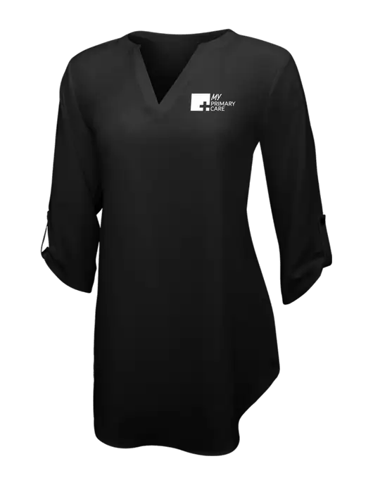 Womens Black 3/4 Sleeve Tunic Blouse w/My Primary Care Logo