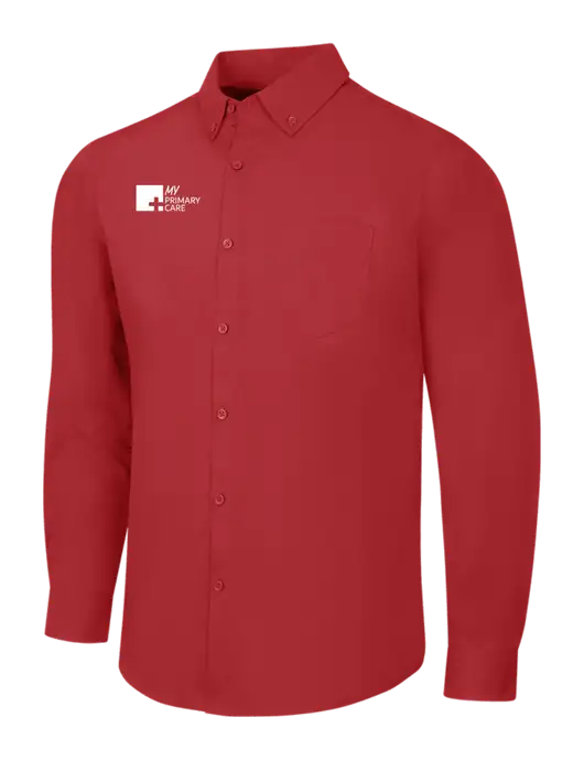 Red Long Sleeve Carefree Poplin Shirt w/My Primary Care Logo
