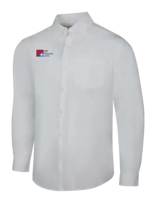 White Long Sleeve Carefree Poplin Shirt w/My Primary Care Logo