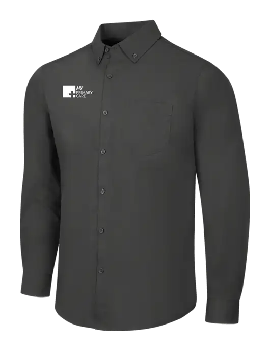 Dark Grey Long Sleeve Carefree Poplin Shirt w/My Primary Care Logo