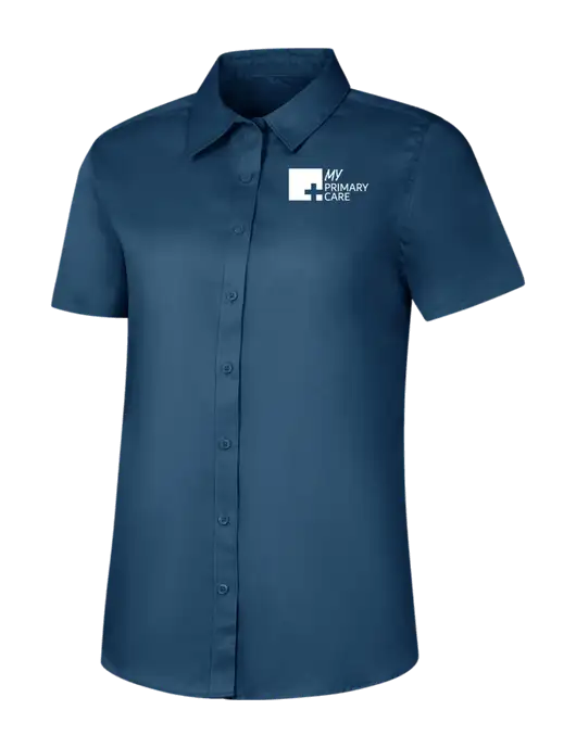 Womens Light Navy Short Sleeve Superpro React Twill Shirt w/My Primary Care Logo