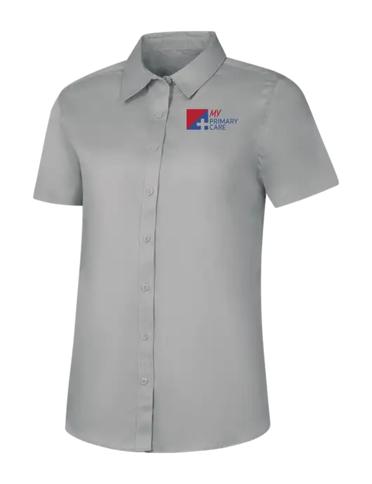 Womens Light Grey Short Sleeve Superpro React Twill Shirt w/My Primary Care Logo