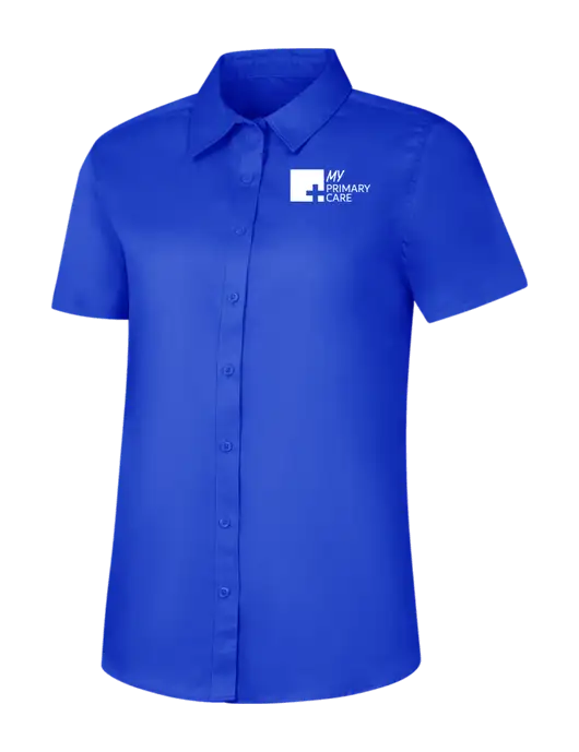 Womens Short Sleeve Dark Royal Superpro React Twill Shirt w/My Primary Care Logo