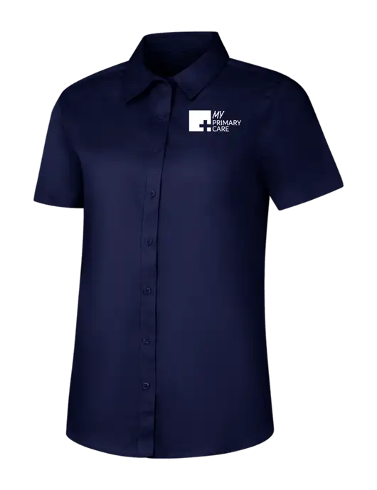 Womens Navy Short Sleeve Superpro React Twill Shirt w/My Primary Care Logo
