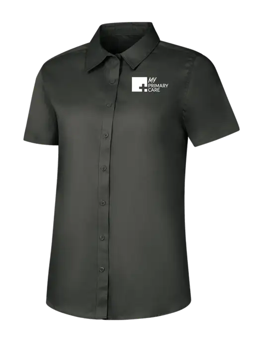Womens Dark Grey Short Sleeve Superpro React Twill Shirt w/My Primary Care Logo