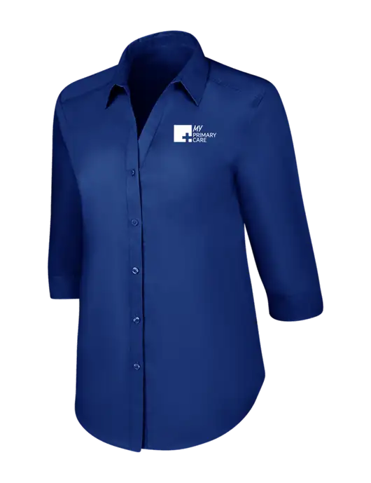 Womens Royal 3/4 Sleeve Carefree Poplin Shirt w/My Primary Care Logo