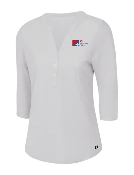 OGIO Bright White Jewel Henley w/My Primary Care Logo