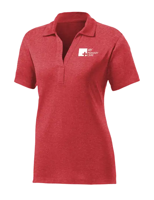 Womens Red Heather Contender Polo w/My Primary Care Logo