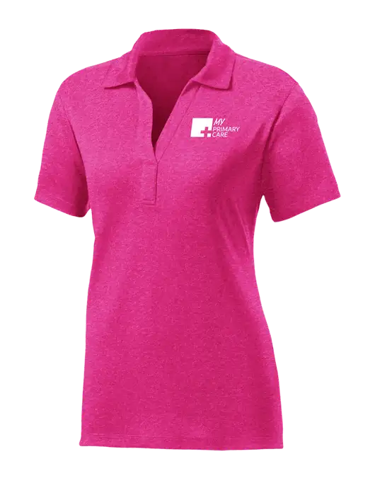 Womens Pink Raspberry Heather Contender Polo w/My Primary Care Logo