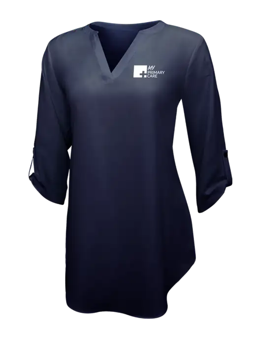 Navy Womens 3/4 Sleeve Tunic Blouse w/My Primary Care Logo