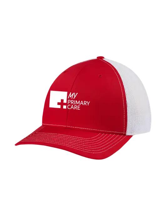 Richardson Adjustable Snapback Original 112 Trucker Cap Red w/White Mesh w/My Primary Care Logo