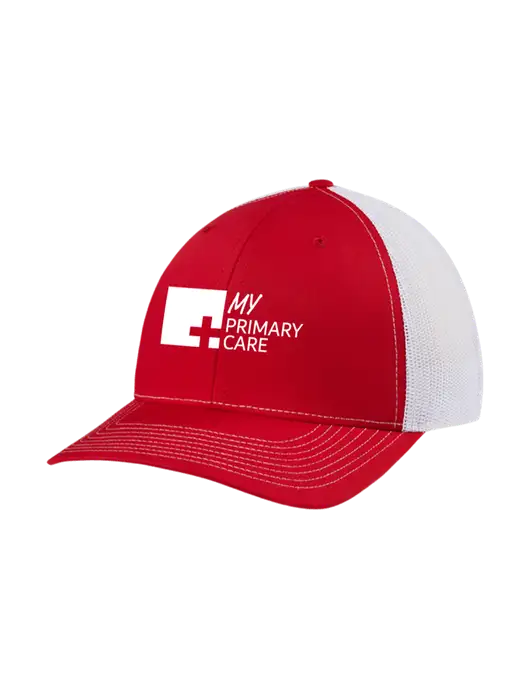 Richardson Adjustable Snapback Original 112 Trucker Cap Red w/White Mesh w/My Primary Care Logo
