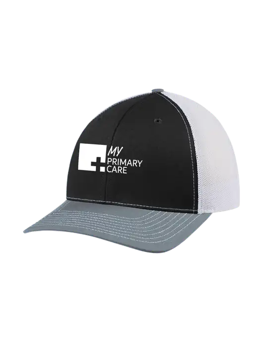 Richardson Adjustable Snapback Original 112 Trucker Cap Black/Light Heather Grey/White Mesh w/My Primary Care Logo