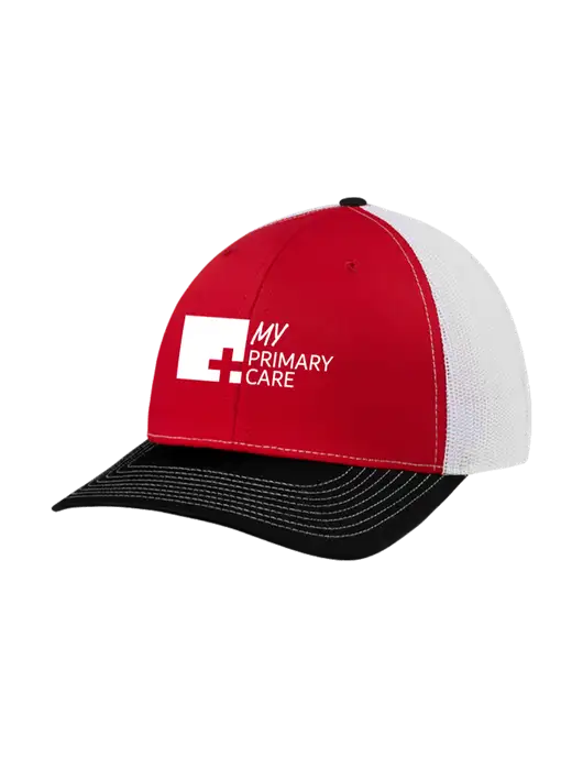 Richardson Adjustable Snapback Original 112 Trucker Cap Black/Red/White Mesh w/My Primary Care Logo