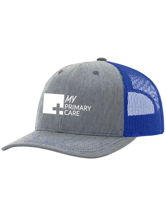 Richardson Adjustable Snapback Original 112 Trucker Cap Heather Light Grey w/Royal Mesh w/My Primary Care Logo