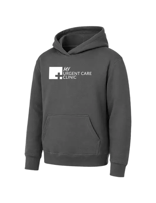 Youth Charcoal 7.8 oz Pullover Hooded Sweatshirt w/My Urgent Care Logo