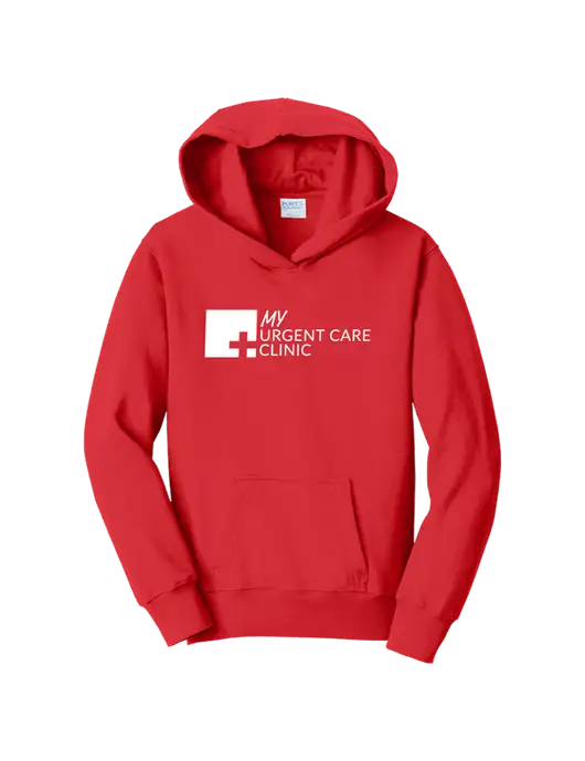 Youth Bright Red 8.5 oz Ring Spun Pullover Hooded Sweatshirt w/My Urgent Care Logo
