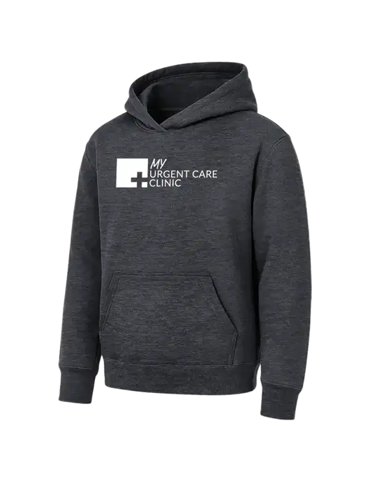 Youth Dark Heather Grey 7.8 oz Pullover Hooded Sweatshirt w/My Urgent Care Logo
