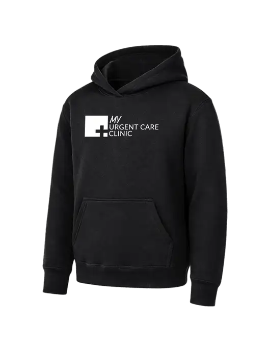 Youth Black 7.8 oz Pullover Hooded Sweatshirt w/My Urgent Care Logo