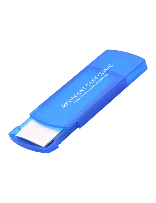 Slide Right Blue Bandage Dispenser w/My Urgent Care Schertz Logo