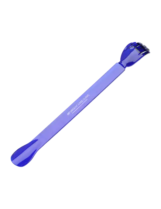 EasyReach Blue Back Scratcher with Shoehorn w/My Urgent Care Schertz Logo