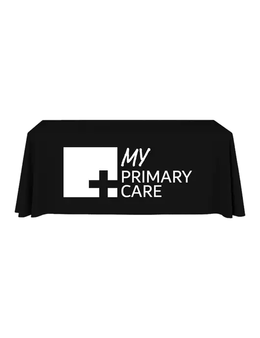 6' Stain-Resistant 4-Sided Black Table Cover w/My Primary Care Logo